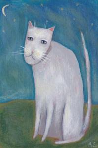 primitive white cat painting